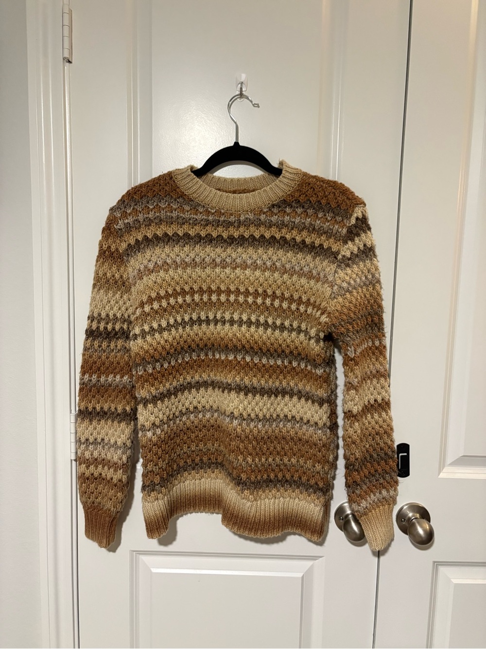 St. John’s Bay Brown Tan Cream Chunky Knit Striped Sweater Size Medium